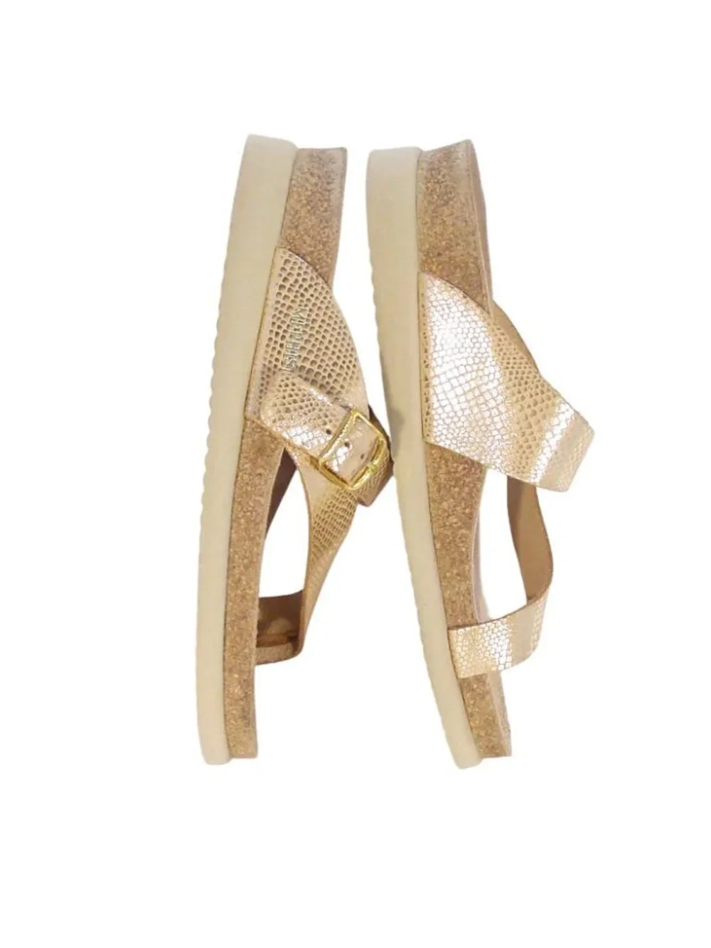MEPHISTO Helen $175 Metallic Gold 'Sand Havana' Sandals 37/7 - Made in FRANCE - Picture 4 of 8